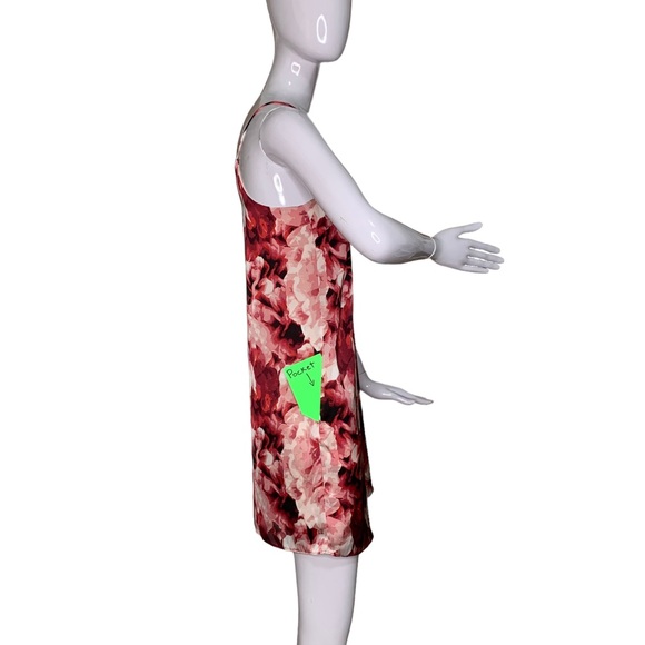 Adrianna Papell Floral Print Dress Red Pink Spaghetti Straps Full Lining Size M - Picture 6 of 7